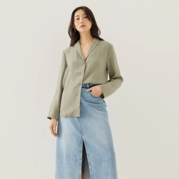 Love Bonito Kaiden Tailored Relaxed Flare Sleeve Shirt - Dusty Green - Picture 1 of 7